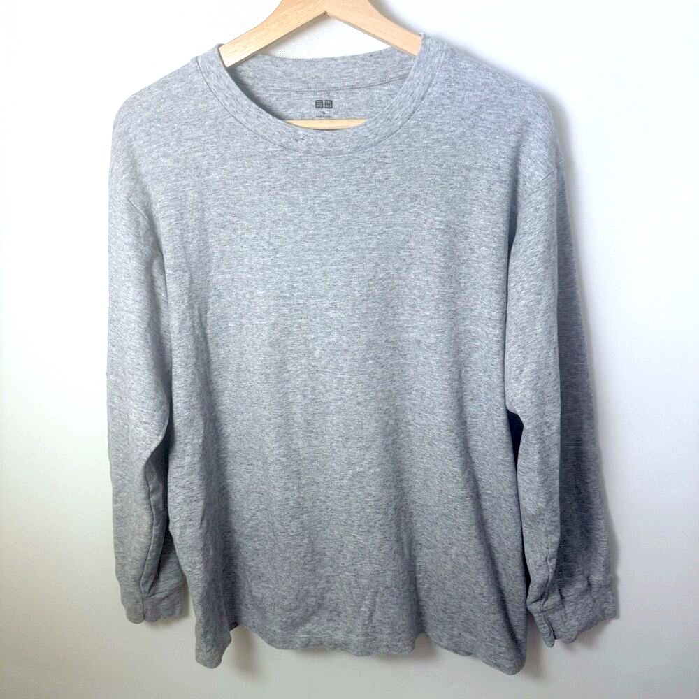 Uniqlo Shirt Womens XL Heather Grey Long Sleeve Crew Neck Pullover Casual Basic